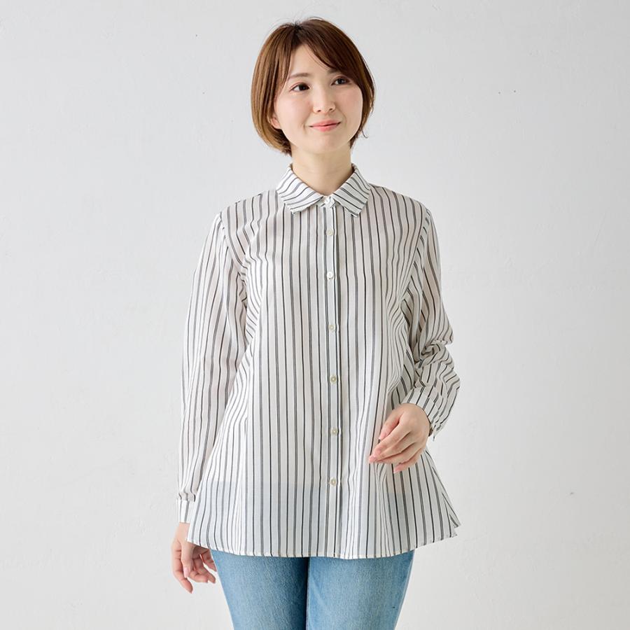 限定品】日本製 ブラウス ストライプ 長袖 レディース 綿100％ 春 夏 