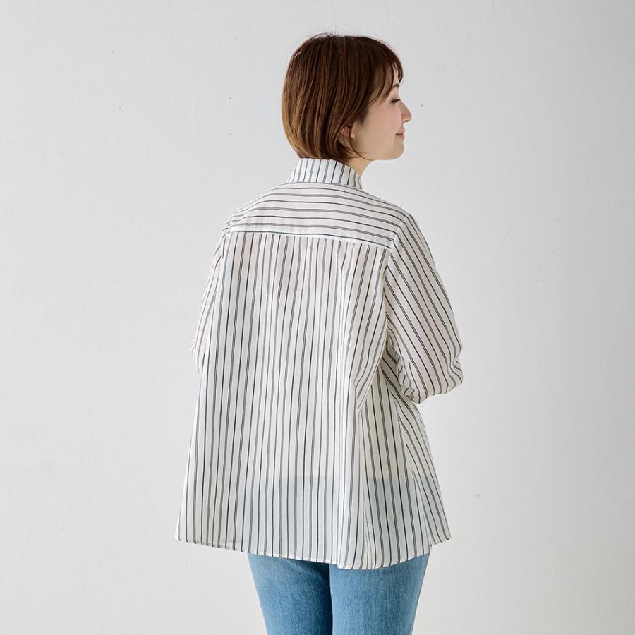 限定品】日本製 ブラウス ストライプ 長袖 レディース 綿100％ 春 夏