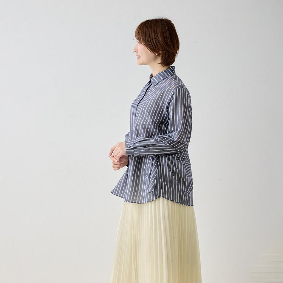 限定品】日本製 ブラウス ストライプ 長袖 レディース 綿100％ 春 夏