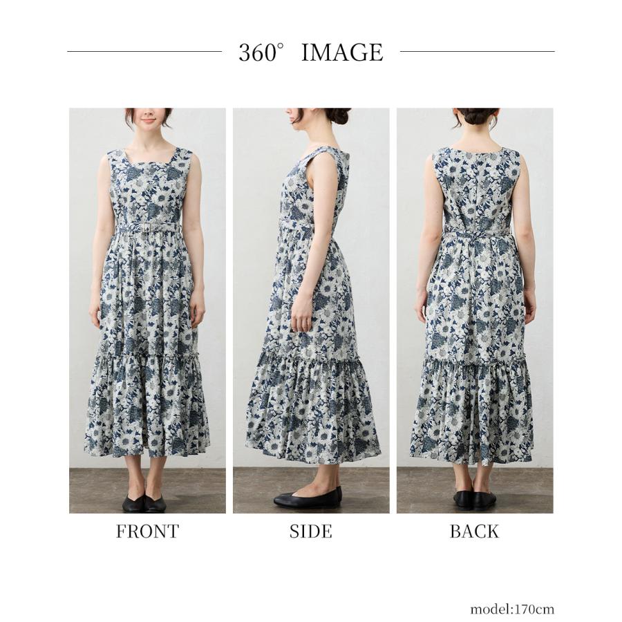 リバティープリント　美品 タナローン ネイビー花柄ロングワンピース リバティ タナローン ワンピース レディース 大人 ロング丈