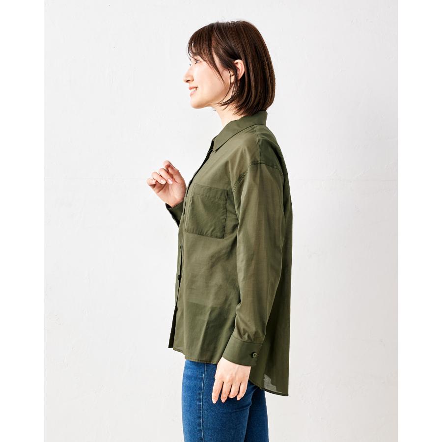 日本製 綿100% レディース シャツ ブラウス トップス シアーシャツ 透け感 長袖 ポケット |  | 11