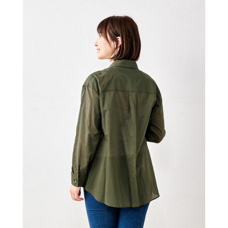 日本製 綿100% レディース シャツ ブラウス トップス シアーシャツ 透け感 長袖 ポケット |  | 12