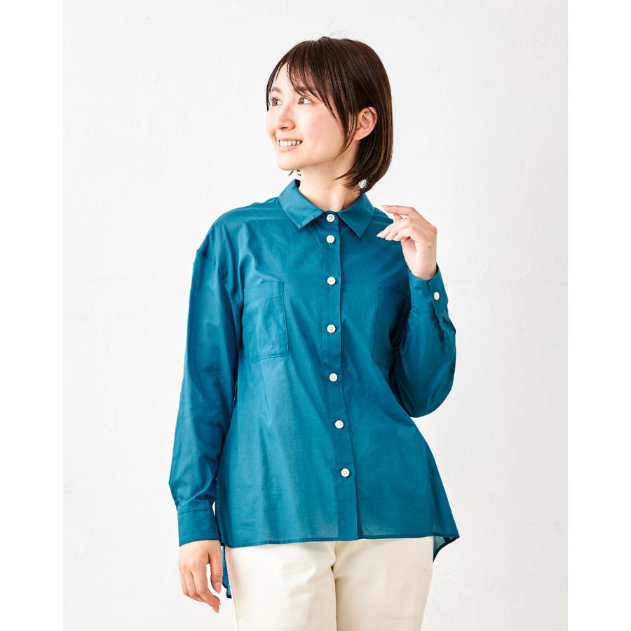 日本製 綿100% レディース シャツ ブラウス トップス シアーシャツ 透け感 長袖 ポケット |  | 14