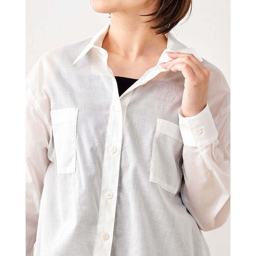 日本製 綿100% レディース シャツ ブラウス トップス シアーシャツ 透け感 長袖 ポケット |  | 17