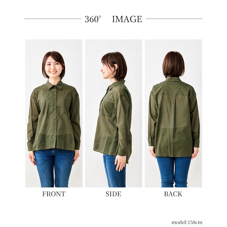 日本製 綿100% レディース シャツ ブラウス トップス シアーシャツ 透け感 長袖 ポケット |  | 18