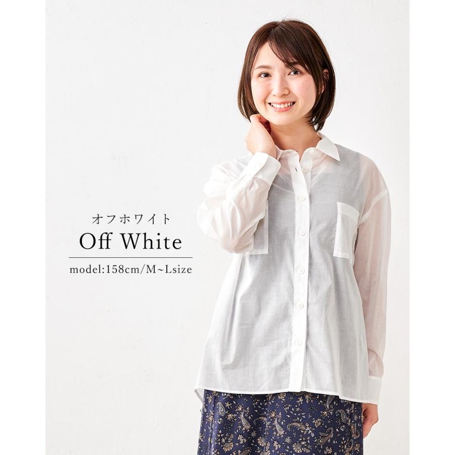 日本製 綿100% レディース シャツ ブラウス トップス シアーシャツ 透け感 長袖 ポケット |  | 01