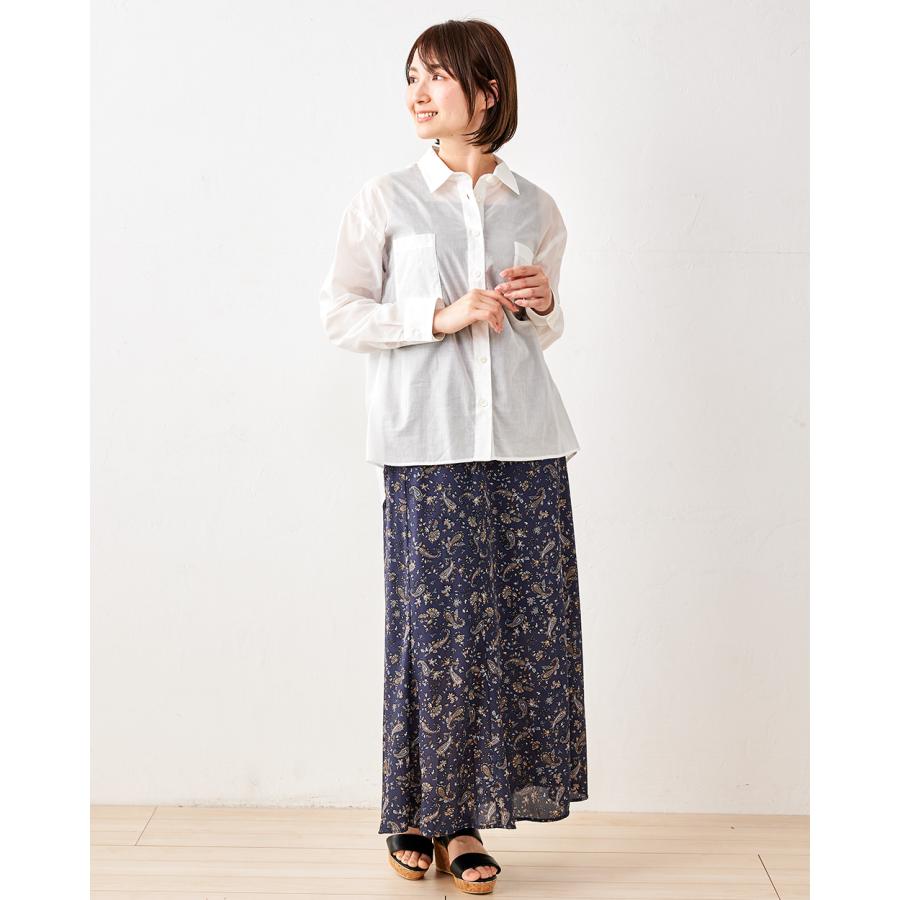 日本製 綿100% レディース シャツ ブラウス トップス シアーシャツ 透け感 長袖 ポケット |  | 02