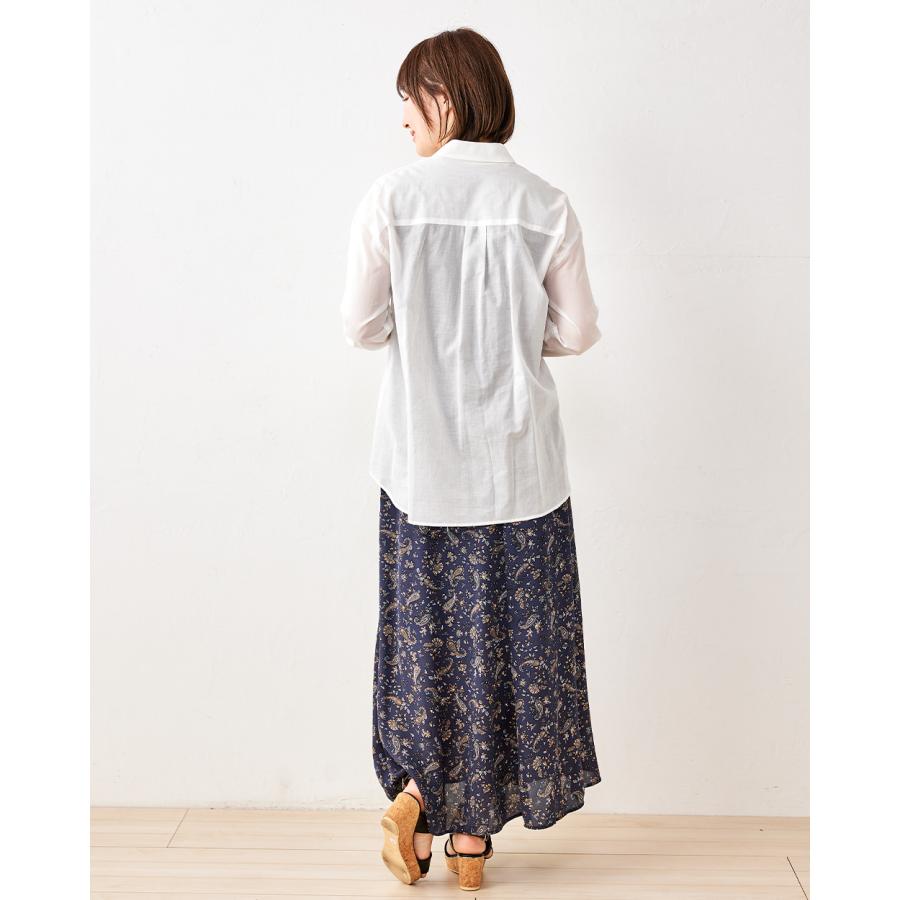 日本製 綿100% レディース シャツ ブラウス トップス シアーシャツ 透け感 長袖 ポケット |  | 04