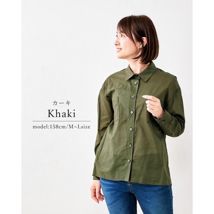 日本製 綿100% レディース シャツ ブラウス トップス シアーシャツ 透け感 長袖 ポケット |  | 09