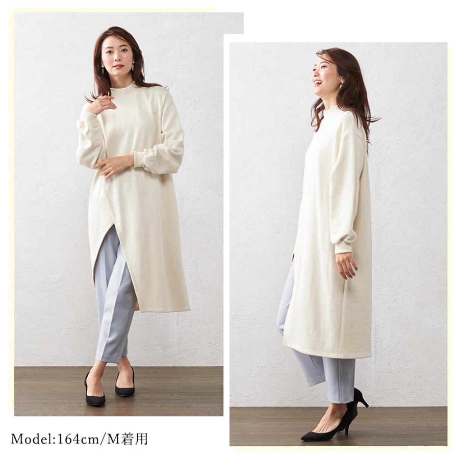 裏毛 トレーナー スウェット プルオーバー チュニック モックネック レディース トップス 長袖 秋冬 アシンメトリー カットソー |  | 11