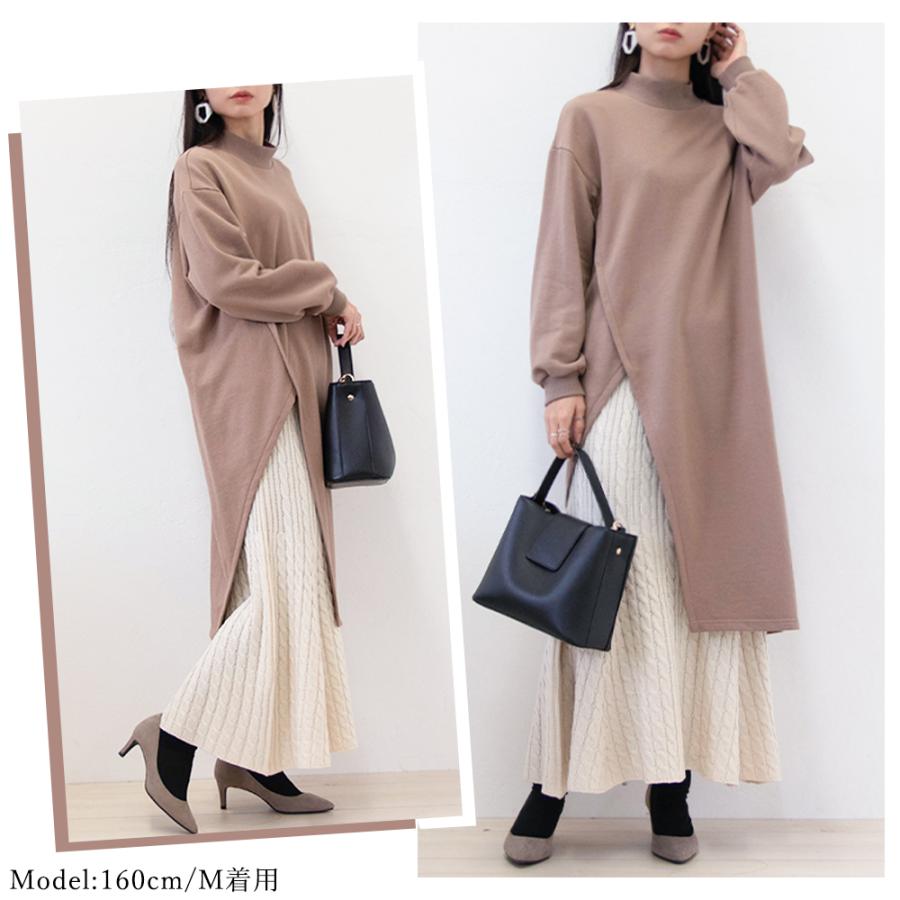 裏毛 トレーナー スウェット プルオーバー チュニック モックネック レディース トップス 長袖 秋冬 アシンメトリー カットソー |  | 13