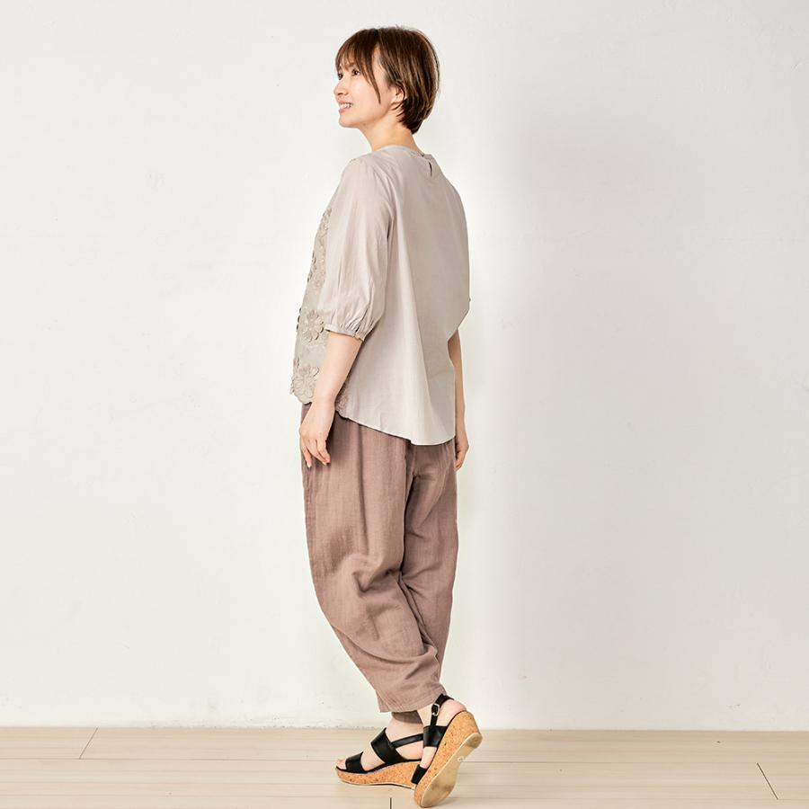 刺繍ブラウス レディース トップス 刺繍 スカラップ 花柄 七分袖 綿100