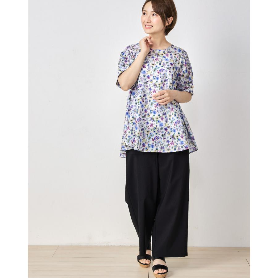 ブラウス レディース 半袖 花柄ブラウス 50代 チュニック 綿100% a
