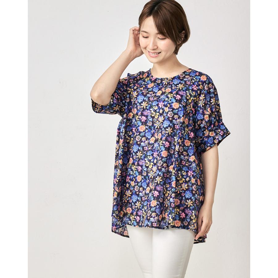 23区 花柄半袖ブラウス ブラウス レディース 半袖 花柄ブラウス 50代 チュニック 綿100