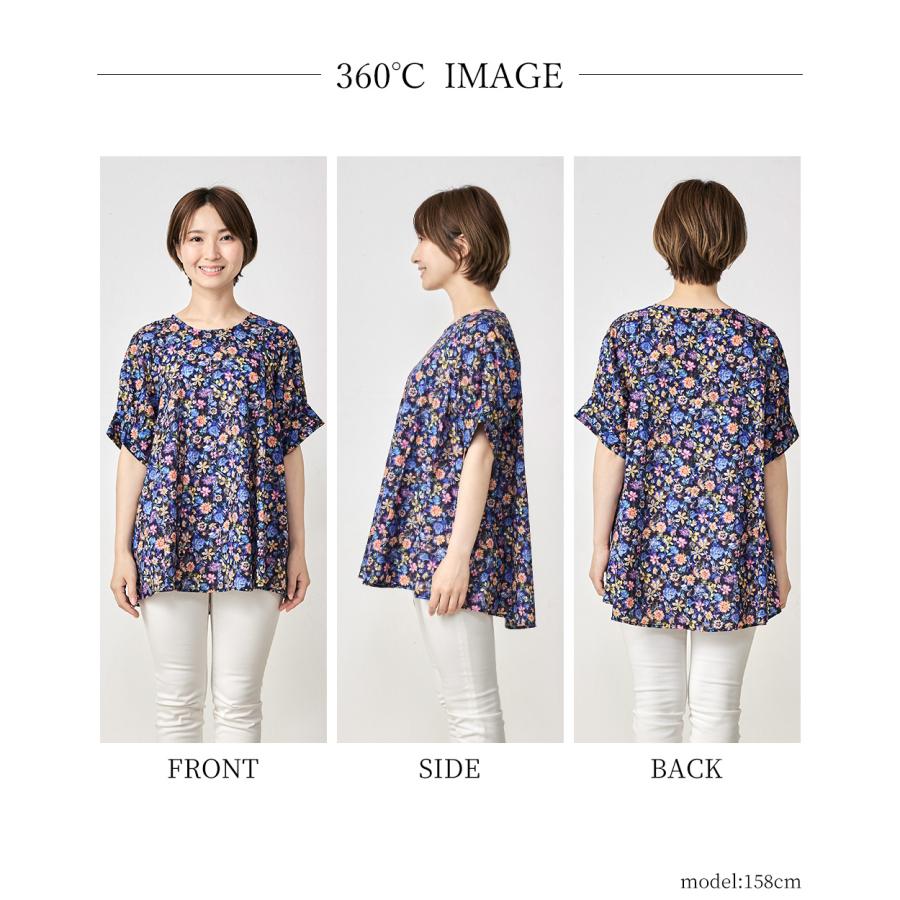 ブラウス レディース 半袖 花柄ブラウス 50代 チュニック 綿100% a