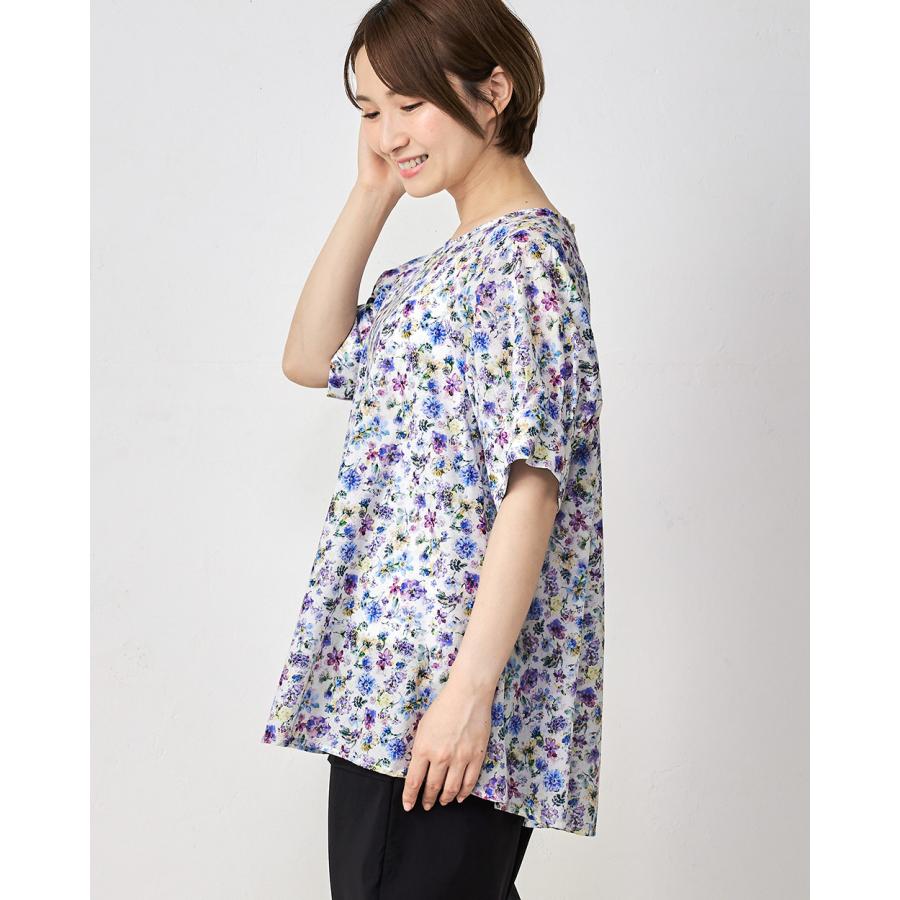 ブラウス レディース 半袖 花柄ブラウス 50代 チュニック 綿100% a