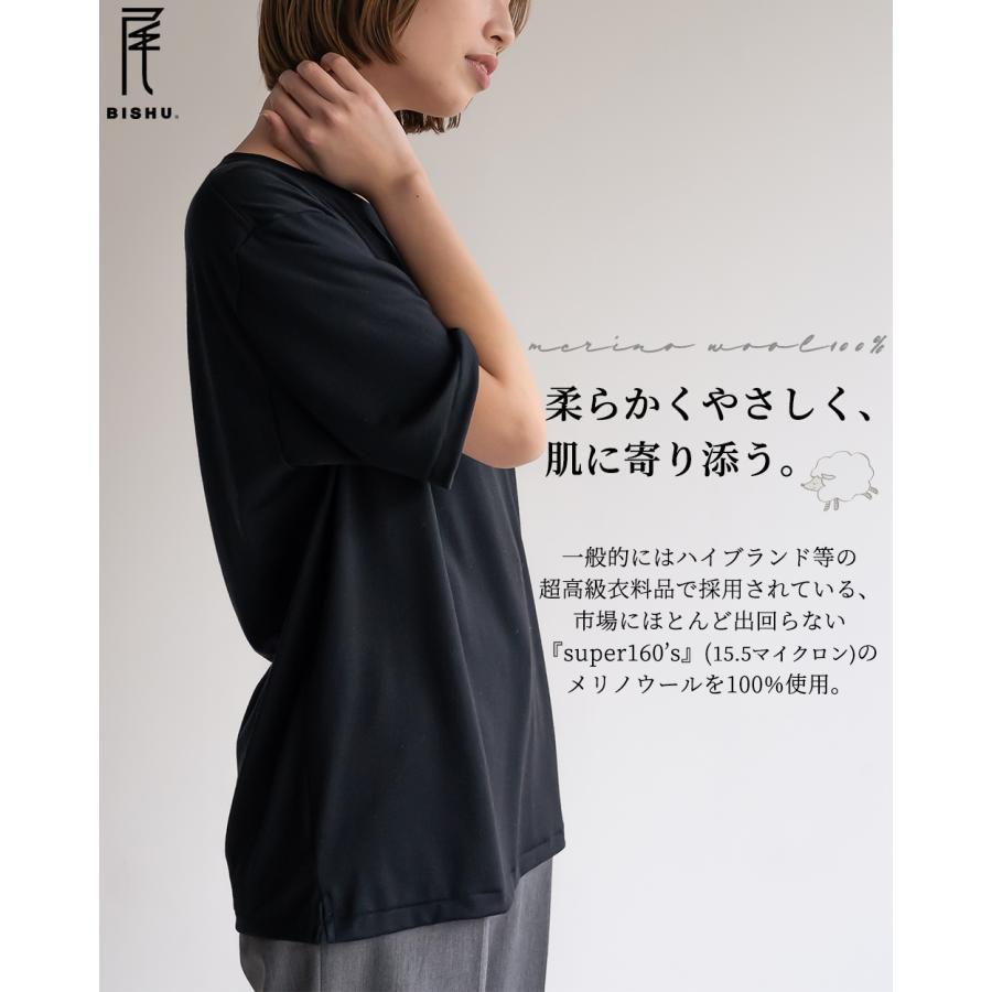 メンズ スーパー160 メリノウール 日本製 尾州織り 半袖 tシャツ
