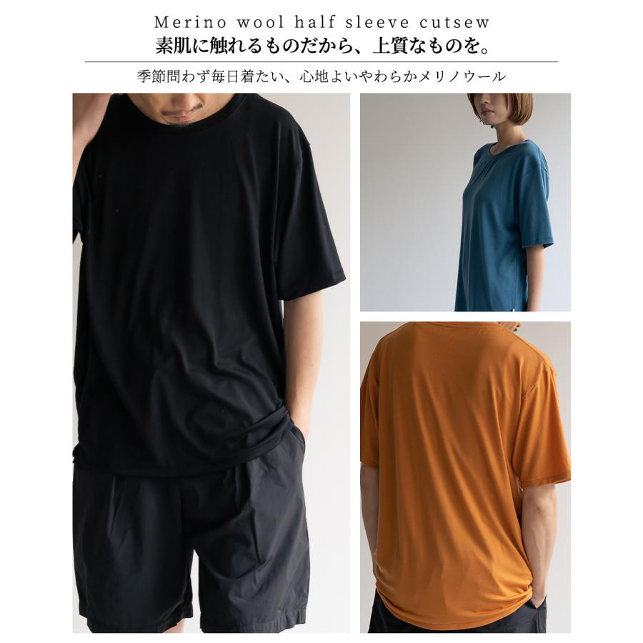 メンズ スーパー160 メリノウール 日本製 尾州織り 半袖 tシャツ