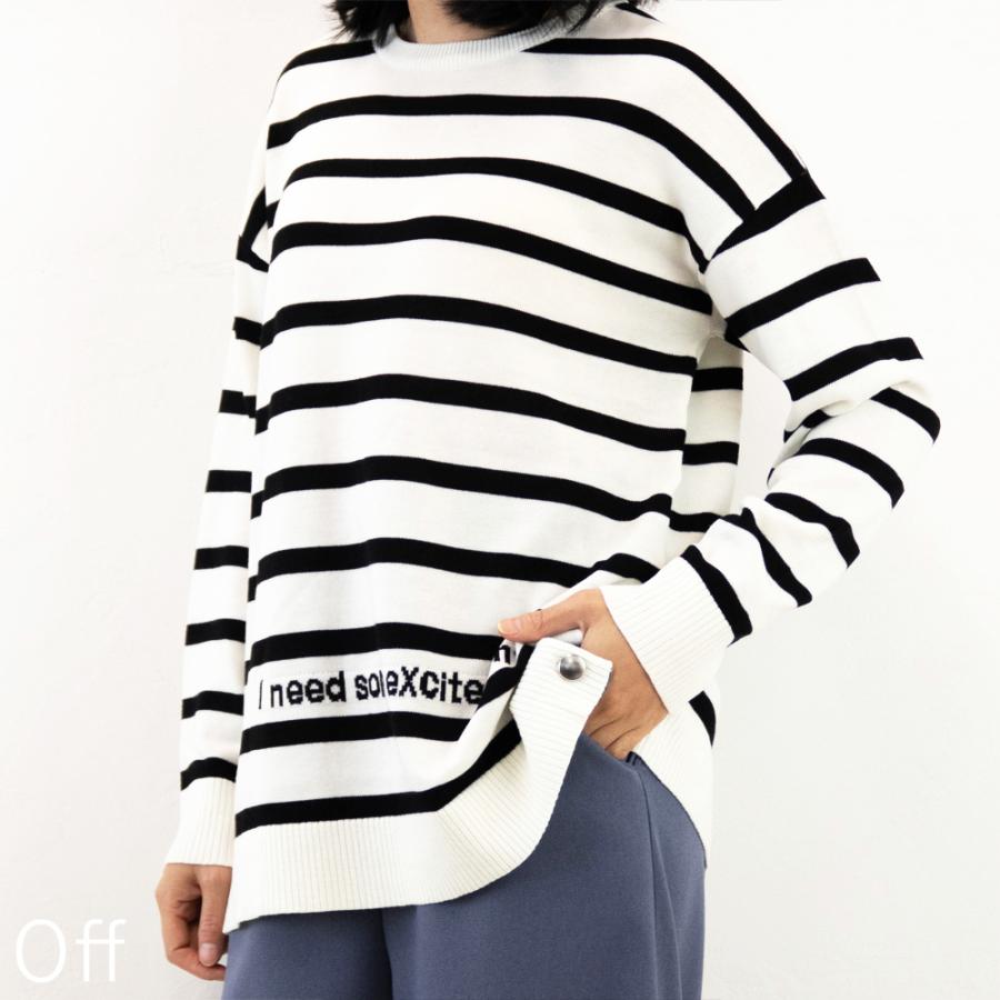 ボーダー 長袖 レディース ニット セーター トップス クルーネック 丸首 オーバーサイズ 釦 薄手 ゆったり 柄 おしゃれ go40547 1219s |  | 03