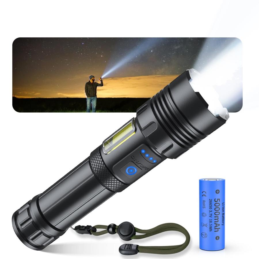 Eornmor 懐中電灯 強力【防災士監修・超高輝度・XHP160チップ】5000mAh 26650バッテリー付 軍用 最強 Type-C充電式/電池 の商品画像