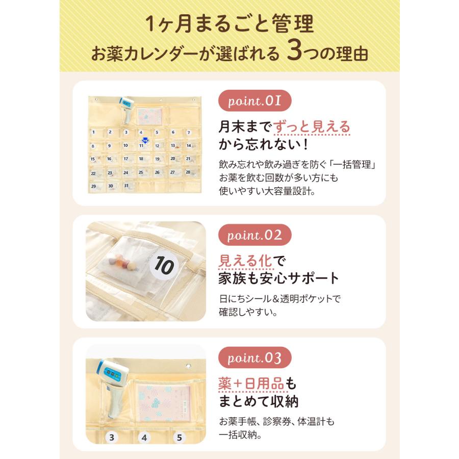 看護師推奨 お薬カレンダー 1ヶ月 ワイドポケット 今日ここクリップ