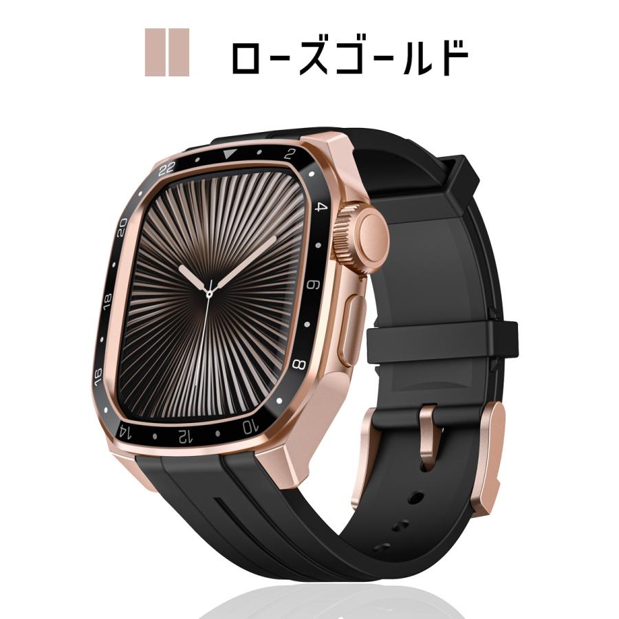 アップルウォッチ ケース バンド カバー ベルト ステンレス 一体型 applewatch 44mm 46mm 45mm メンズ 男性の画像