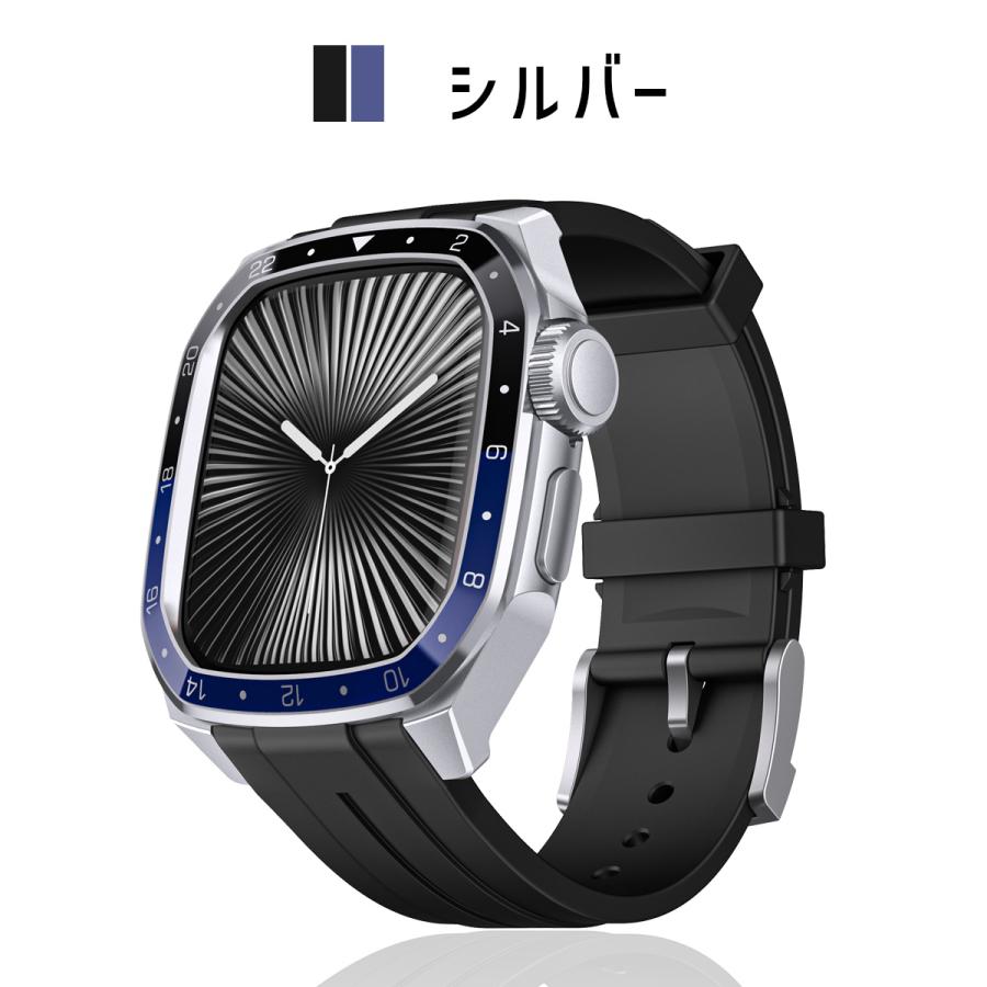 アップルウォッチ ケース バンド カバー ベルト ステンレス 一体型 applewatch 44mm 46mm 45mm メンズ 男性の画像