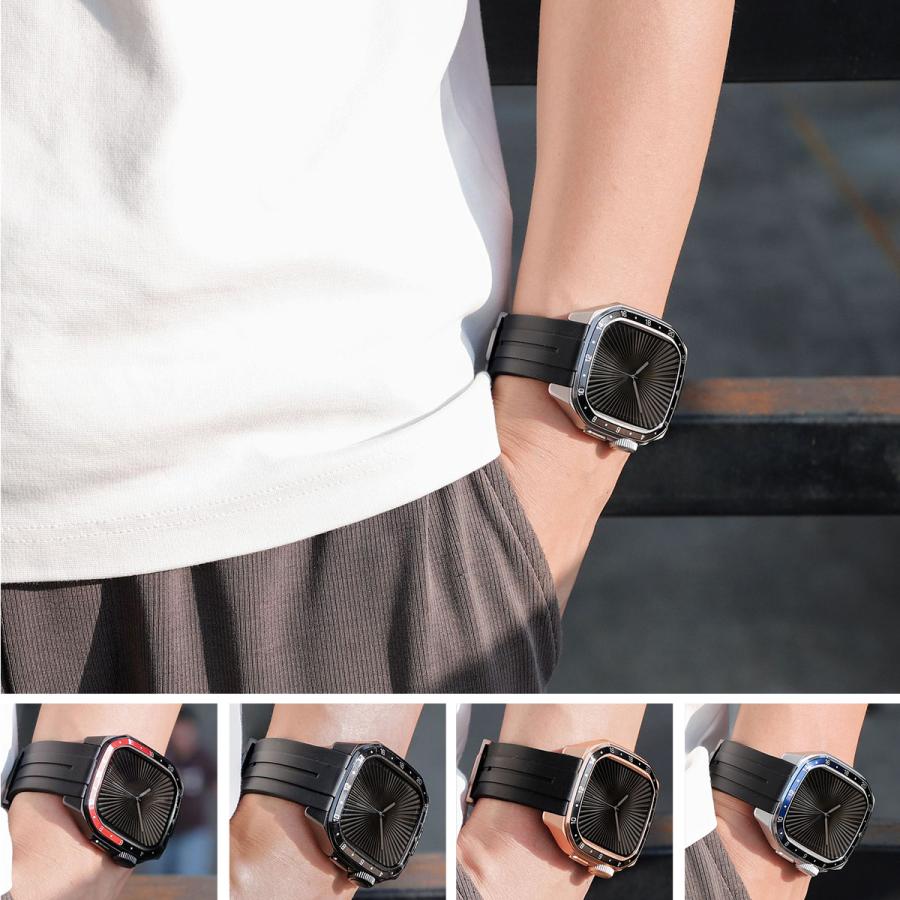 アップルウォッチ ケース バンド カバー ベルト ステンレス 一体型 applewatch 44mm 46mm 45mm メンズ 男性の画像