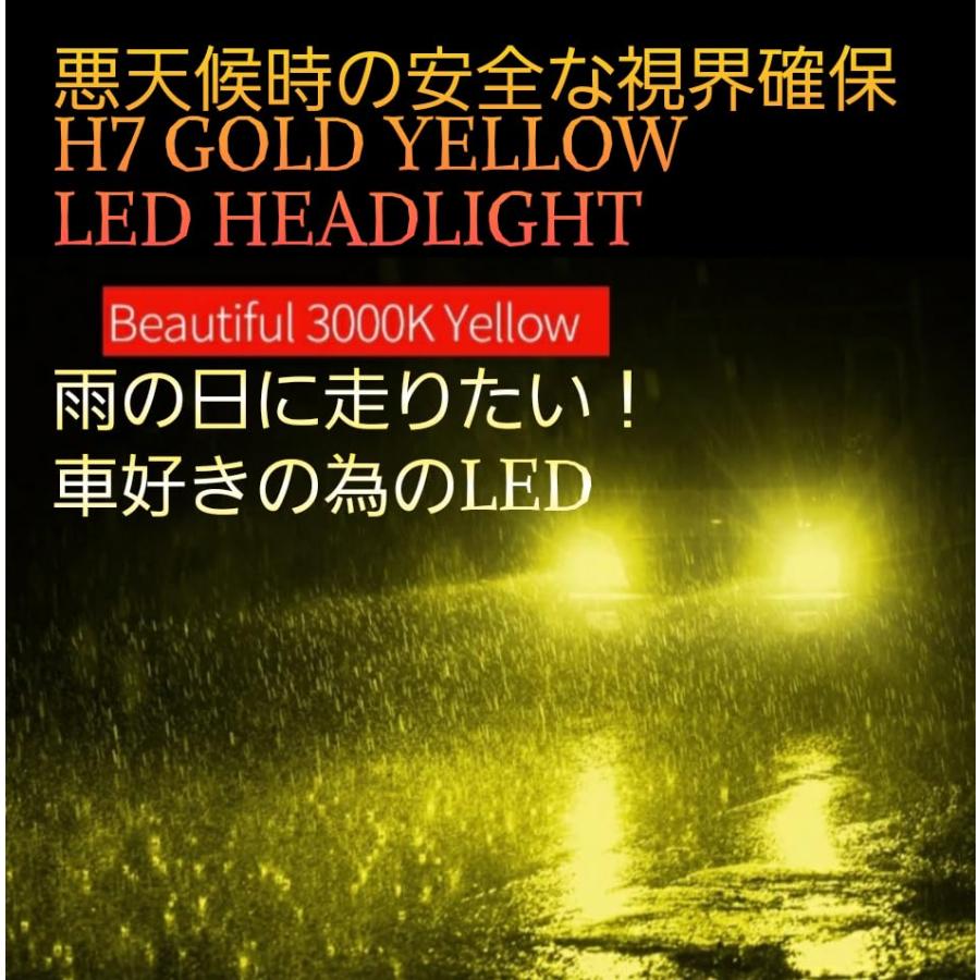 バイクにも最適 H7 LED ヘッドライト 車 バイク イエロー 黄色 12V 直流車用 爆光 バイク用 車用 ファンレス バルブ 1個｜spb｜06