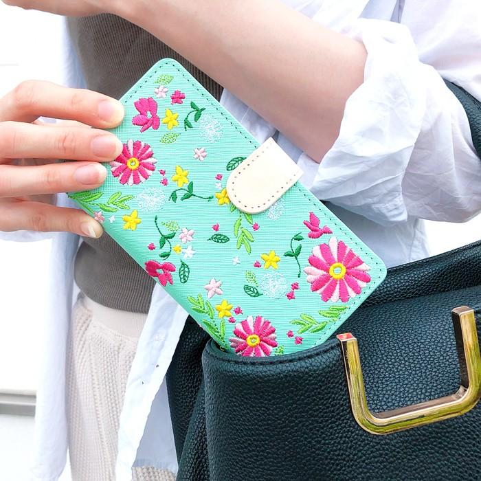 iPhone アイフォン ケース カバー 手帳 手帳型 ちょっとヌメ革花刺繍