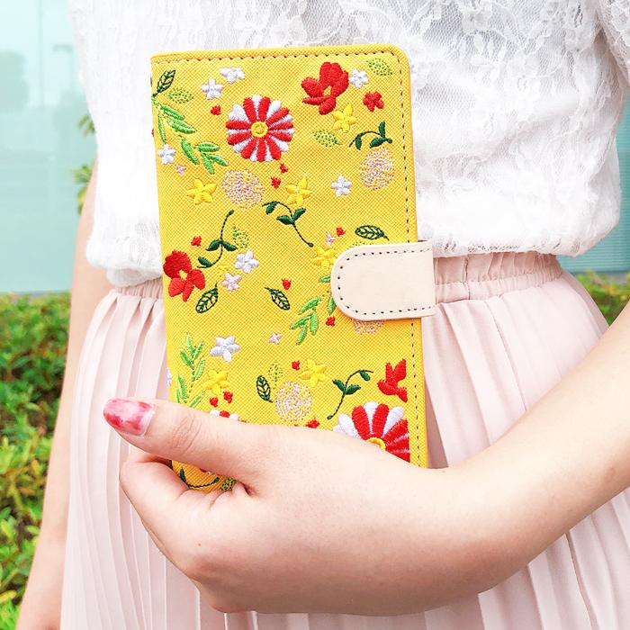 AQUOS sense5G SHG03 ケース カバー 手帳 手帳型 ちょっとヌメ革花刺繍
