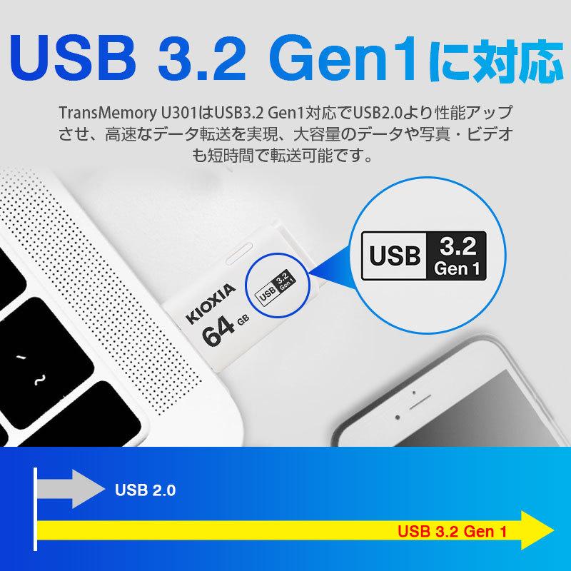 KIOXIA USBメモリ 64GB USB3.2 Gen1 Kioxia日本製 キャップ式 ホワイト