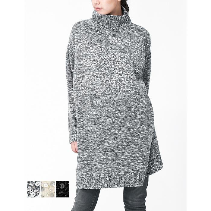 ハイネック スパンコール刺繍 モールニット チュニック ワンピース レディース Specchio スペッチオ 392 502 Specchio Pleats 通販 Yahoo ショッピング