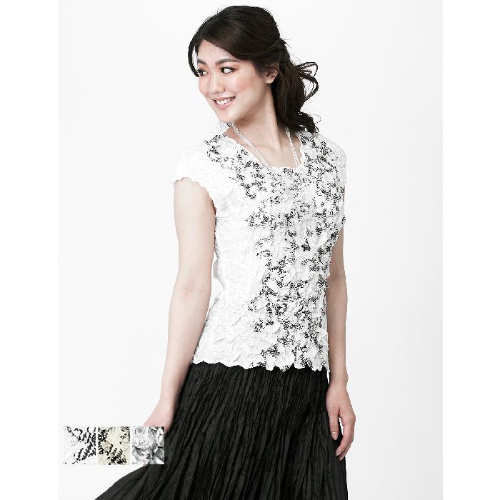 SPECCHIO（スペッチオ） Gプリーツ スパンコール ビーズ刺繍 半袖