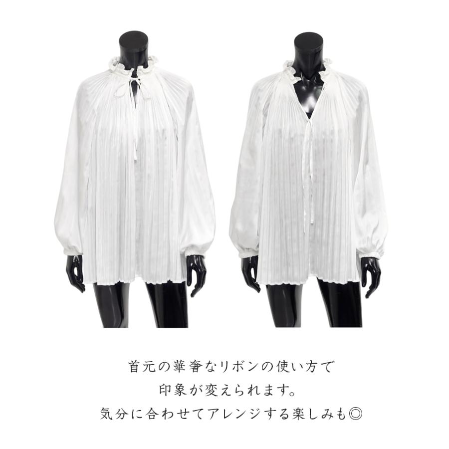 SPECCHIO（スペッチオ） プリーツ 襟 フリル リボン ブラウス 