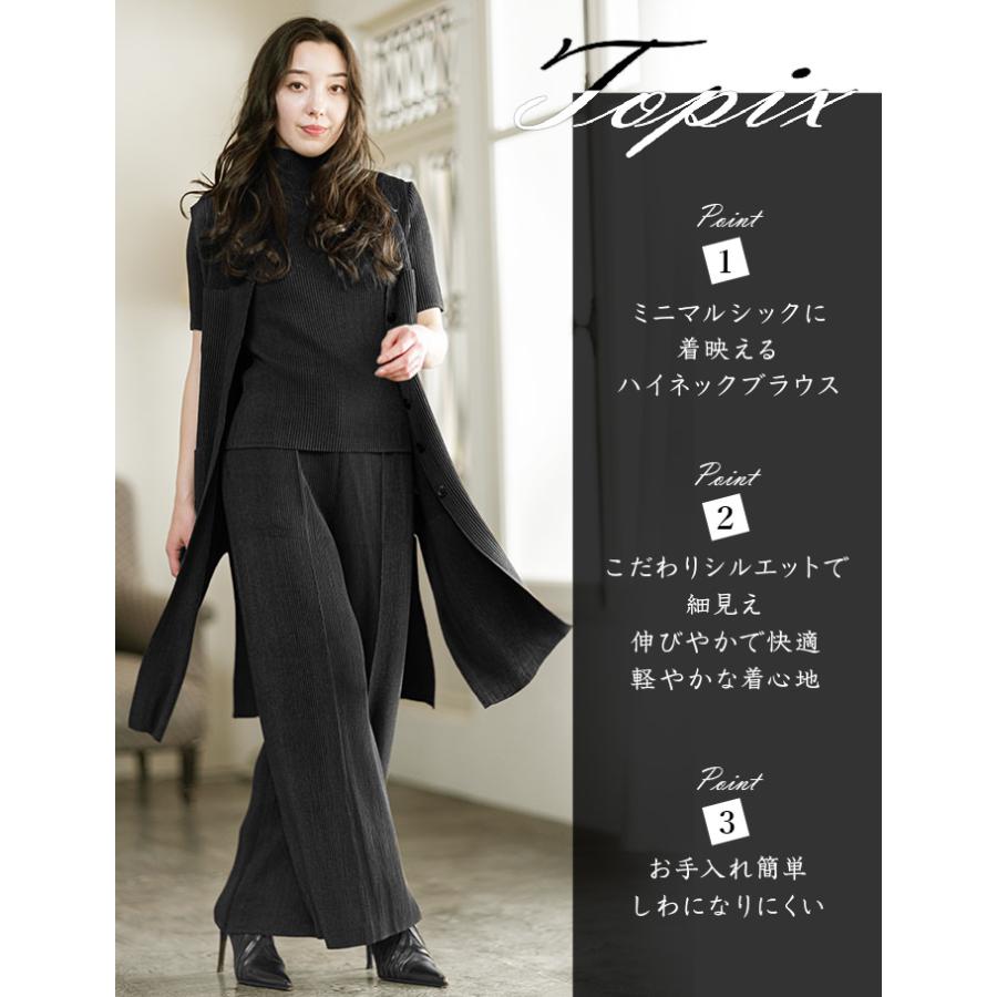 SPECCHIO（スペッチオ） 公式店 五分袖 プリーツ ブラウス ハイネック