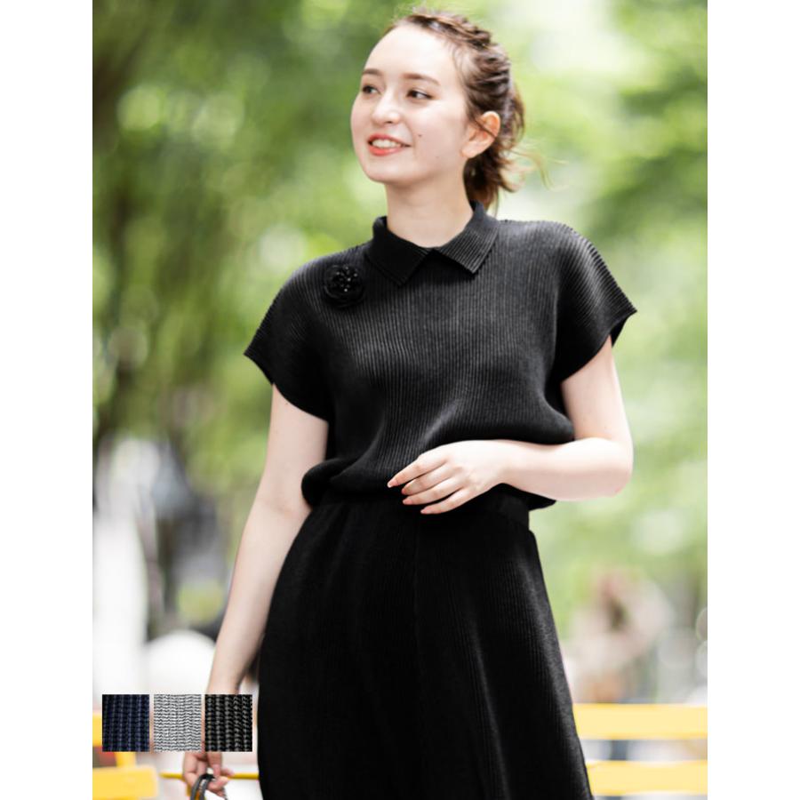 SPECCHIO（スペッチオ） 公式店 プリーツ 襟付き ブラウス 半袖 大きい 