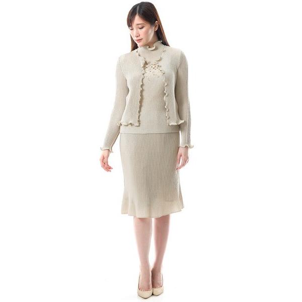 シャトルプリーツ ラメコード刺繍 ノーカラー ボレロ ジャケット  