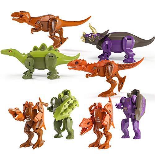 格安 4PCS恐竜ロボット変身おもちゃ2in1ジュラ紀恐竜変身恐竜柔軟な手足と開閉可能な口とマニピュレーター変身アクションフィギュア子供向けギ 並行輸入 知育玩具