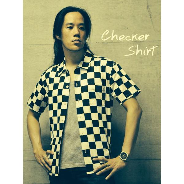 CHECKER SHIRT S/S M/白黒市松模様格子柄チェックチェッカーフラッグ