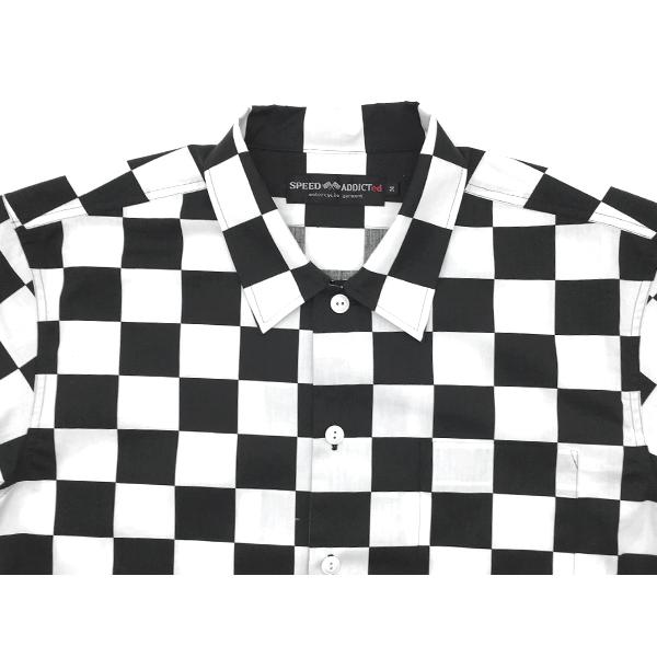 CHECKER SHIRT S/S M/白黒市松模様格子柄チェックチェッカーフラッグ