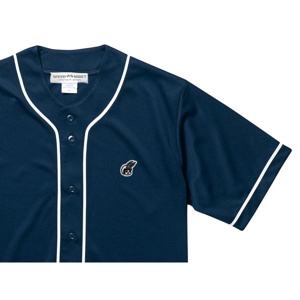 胸CHECKER RABBIT BASEBALL SHIRT NAVY L/紺ベースボールシャツ野球