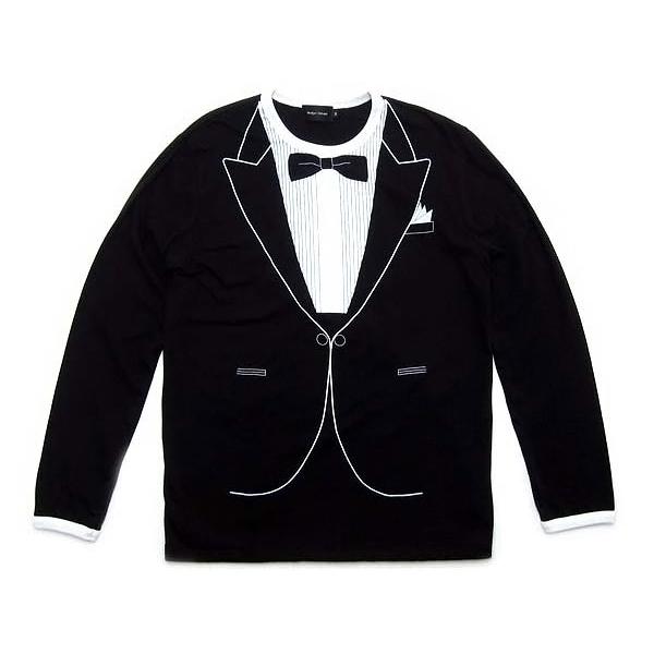 だまし絵 タキシード L/S T-shirt BLACK/ロンt長袖長そで騙し絵tシャツ  