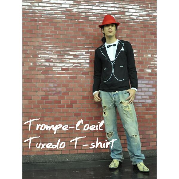 だまし絵 タキシード L/S T-shirt BLACK/ロンt長袖長そで騙し絵tシャツ  