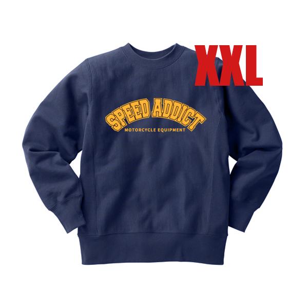 リバース縫製 サイドリブ SPEED ADDICT COLLEGE LOGO SWEAT NAVY XXL