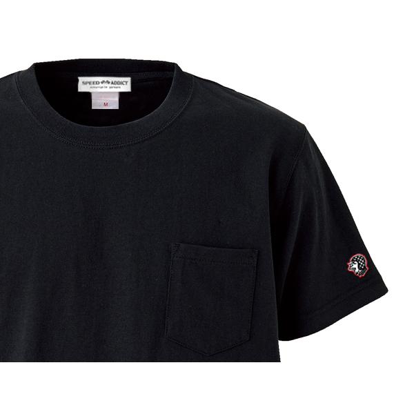 SUPER HEAVY WEIGHT スSPEED ADDICT TRADE MARK POCKET T-shirt BLACK S/黒厚手生地無地ポケtee刺繍ワッペンhanes beefyヘインズビーフィー｜speed-addict｜03