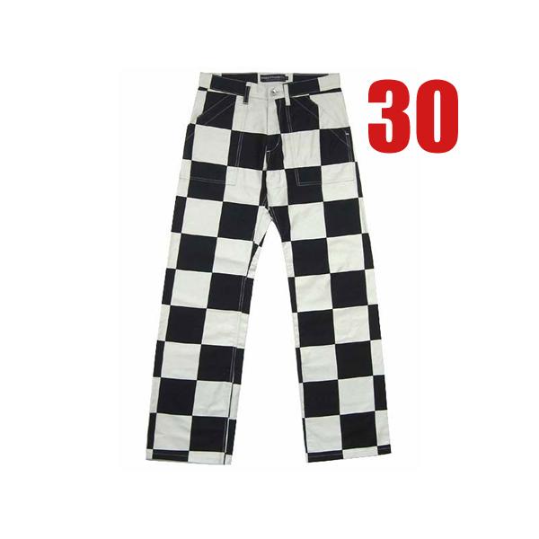 CHECKER PANTS WHITE × BLACK 30/チェッカーパンツプリズンボーダー
