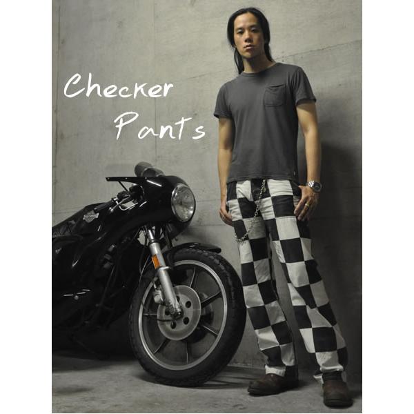 CHECKER PANTS WHITE × BLACK/チェッカーパンツchecker flagチェッカー