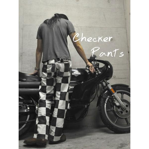 CHECKER PANTS WHITE × BLACK/チェッカーパンツchecker flagチェッカー