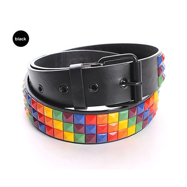 CFIERCEカラフル ベルト レインボーカラー3連スタッズフェイクレザーベルト メンズ レディース